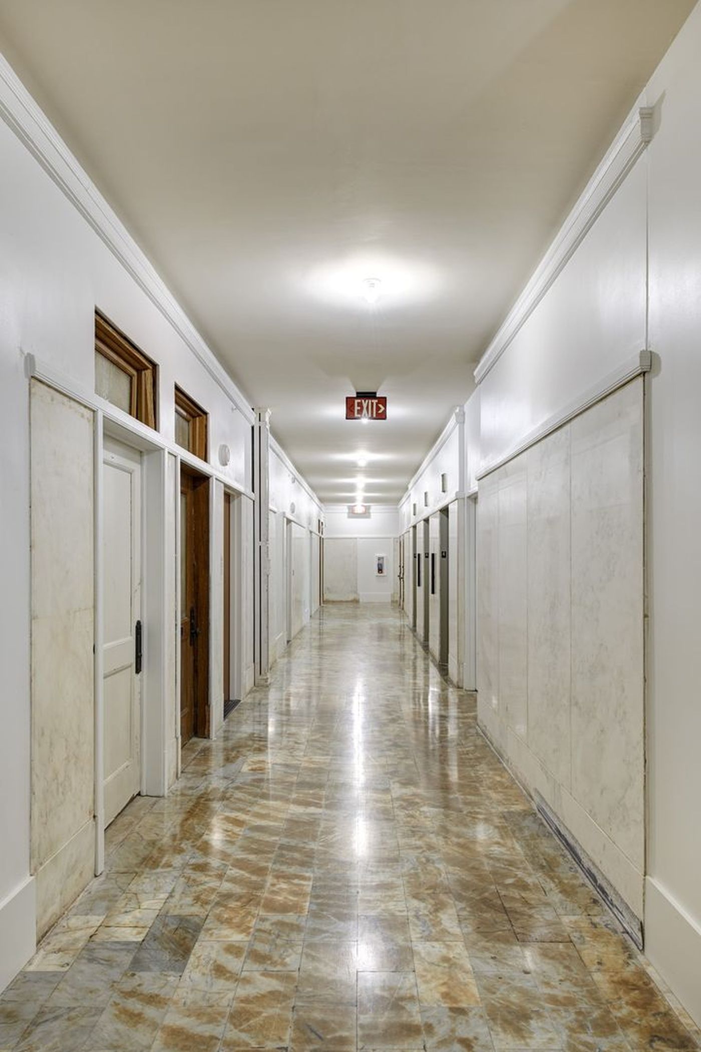 Historic marble corridor at The Fleming Building