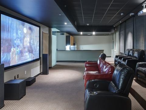 Theater room with leather recliners
